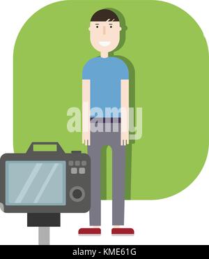 Male fashion model posing for photo in flat design people characters Stock Vector