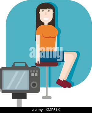 Female fashion model posing for photo in flat design people characters Stock Vector