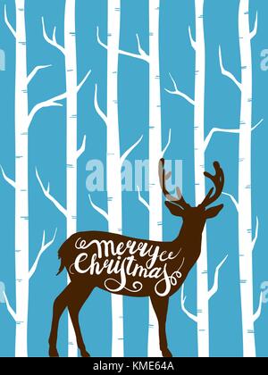Christmas reindeer in the forest. Vector illustration of a deer in hand drawn graphics. Stock Vector
