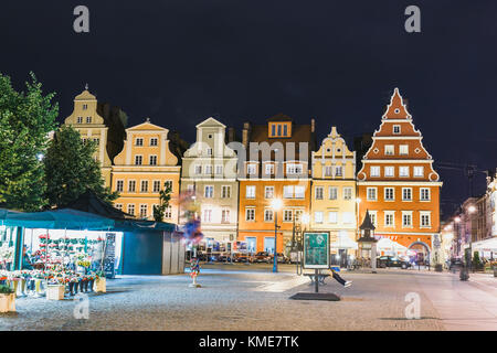 Wroclaw, Poland, January 27, 2016: Night view of Market Square and Town Hall in Wroclaw. Wroclaw is the largest city in western Poland and historical  Stock Photo