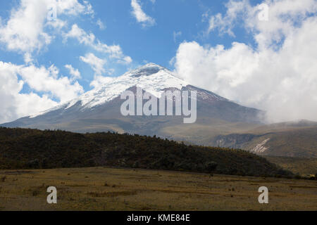 Cotopaxi Volcano, Ecuador, with lava flows from the 2015 eruption in the foreground, Cotopaxi National Park, Ecuador, South America Stock Photo