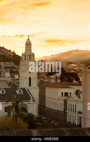 Quito Ecuador - sunset  beyond Quito Cathedral, and clouds rolling in over the Andes, Quito, Ecuador South America Stock Photo