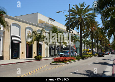 BEVERLY HILLS, CA - AUG 21: Famous Rodeo drive street in Beverly Hills, Ca on Aug. 21, 2013. Beverly Hills is world-famous for its luxurious culture a Stock Photo