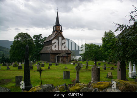 The Kaupanger Stave Church is believed to have been built in the 12th century and is the third oldest one in Norway. Stock Photo