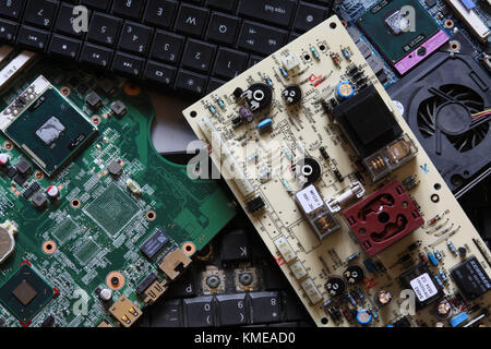 Waste circuit boards and computers. UK Stock Photo