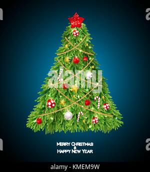 Merry Christmas and New Year Background with Christmas Tree. Vector Illustration  Stock Vector