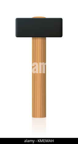 Sledgehammer with large metal head - upright standing basic hand tool with wooden handle - illustration on white background. Stock Photo