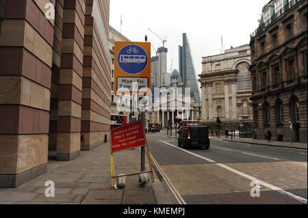 Traffic signs enforcing the Traffic-free junction scheme at Bank Station in London, England Stock Photo