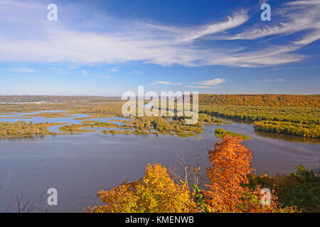 Fall Colors on the Confluence of the MIssissippi and Wisconsin Rivers Stock Photo