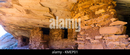 Panoramic image of the abandoned Anasazi ruins called 'House on Fire,' in Mule Canyon, Comb Ridge, San Juan County, Utah, USA. Stock Photo