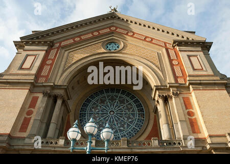 Rose window, South elevation, iconic Alexandra Palace, sunny day. Haringey, North London UK Stock Photo