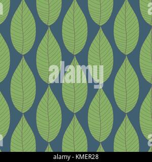 Simple seamless organic wallpaper with a pattern of leaves and green leaf in a linear style. Stock Vector