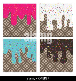 Melt icing ice cream on waffle pattern. Stock Vector