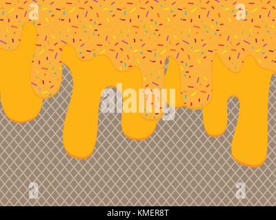 Melt icing ice cream on waffle pattern. Stock Vector