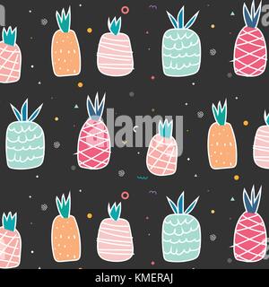 Geometric Flat And Cute Hand Drawn Pineapples Pattern. Stock Vector