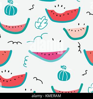 Cute Hand Drawn Watermelon Pattern. Stock Vector