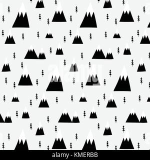 Hand Drawn Forest And Mountain Pattern. Stock Vector