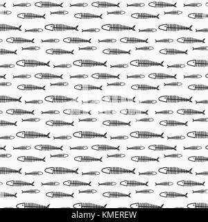 Line Hand Drawn Fish Pattern Vector Illustration. Stock Vector