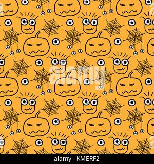 Hand Drawn Pattern With Monsters Halloween. Stock Vector