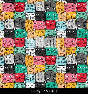 Hand drawn cats vector pattern. Doodle art. Stock Vector