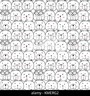 Hand Drawn Cute Bear Vector Pattern. Doodle art. Stock Vector