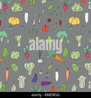 Pattern With Hand Drawn Doodle Vegetables. Vector Illustration Background. Stock Vector
