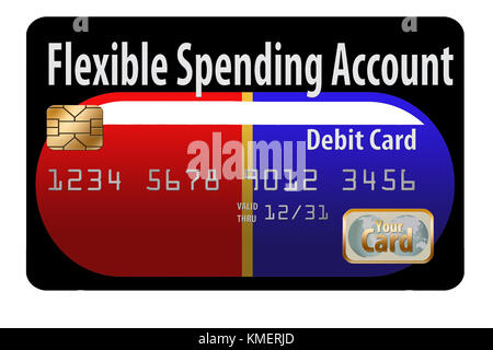 Here is a flexible spending account debit card with a pill in the design Stock Photo