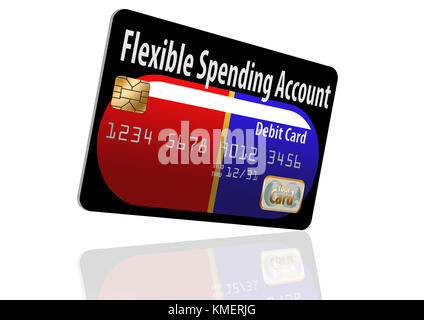 Here is a flexible spending account debit card with a pill in the design Stock Photo