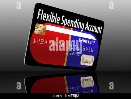 Here is a flexible spending account debit card with a pill in the design Stock Photo