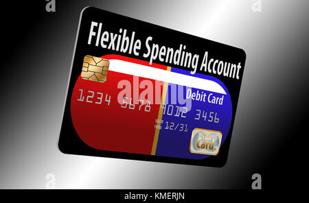 Here is a flexible spending account debit card with a pill in the design Stock Photo