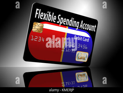 Here is a flexible spending account debit card with a pill in the design Stock Photo