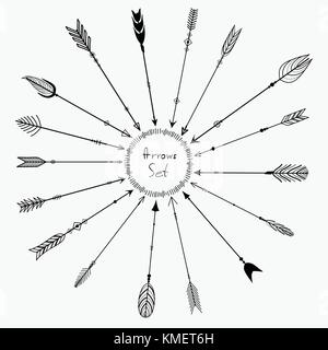 Vector Set Of Boho Arrows For Decoration. Handmade Vector Illustration. Stock Vector