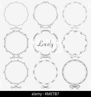 Vector Set Of Dividers Round Frames For Decoration. Handmade Vector Illustration. Stock Vector