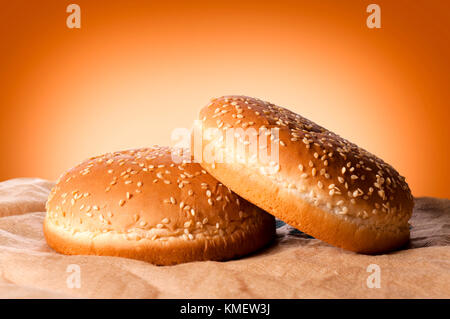 Two fresh hamburger buns Stock Photo
