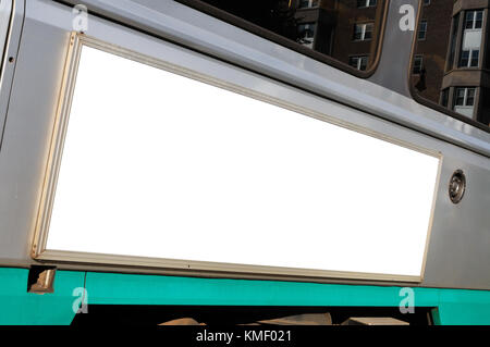 Streetcar advertising. Blank billboard on trolley bus Stock Photo