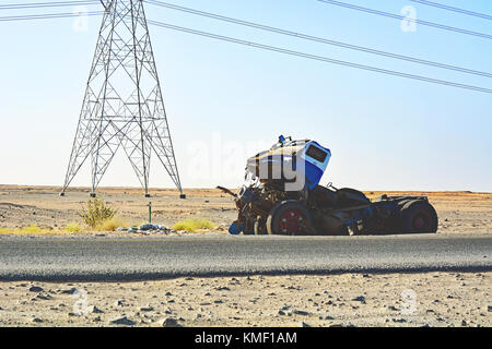 Wreckage on the road to Mecca in Al Lith near the Red Sea, south of Jeddah. Serves as a warning to reckless driving. Stock Photo
