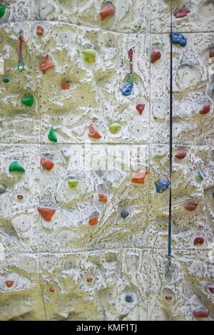 Close up of a bouldering wall for climbing. Stock Photo