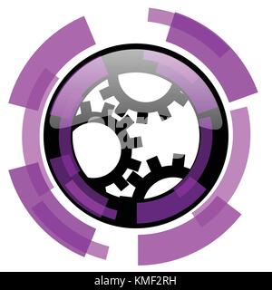 Gear pink violet modern design vector web and smartphone icon. Round button in eps 10 isolated on white background. Stock Vector