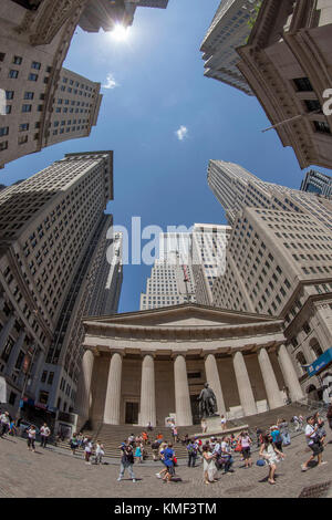 Federal Hall, Wall Street, Trump Tower,  Financial District, New York City, USA Stock Photo