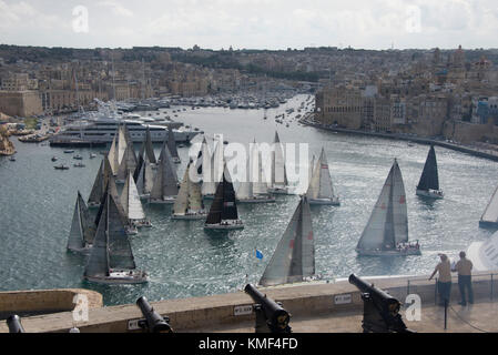 Regatta. Start. Valletta the Grand Harbour. Stock Photo