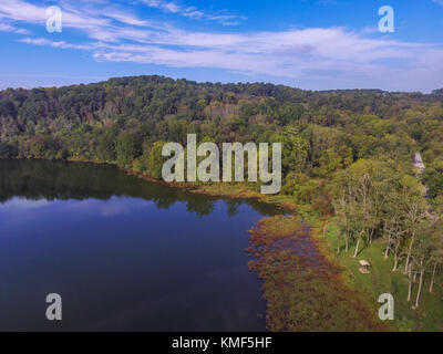 Aerial of Lake Redman in William Kain Park in Jacobus, Pennsylvania Stock Photo