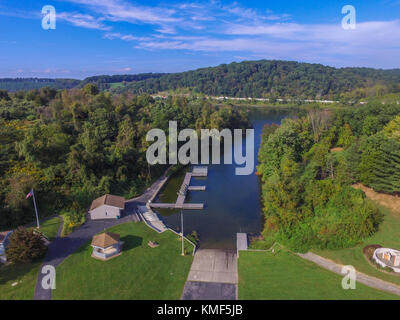 Aerial of Lake Redman in William Kain Park in Jacobus, Pennsylvania Stock Photo