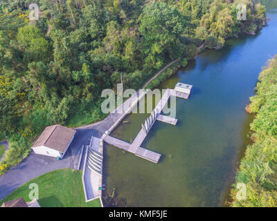 Aerial of Lake Redman in William Kain Park in Jacobus, Pennsylvania Stock Photo