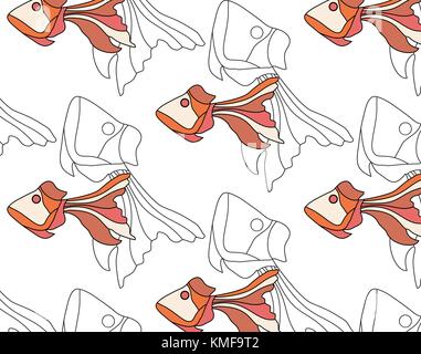 Fish is funny in the manner of fairy tales. Cartoon colourful fish. seamless pattern Stock Vector