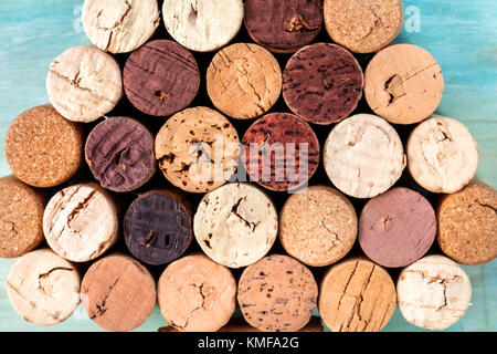 Closeup of corks laid out in the form of Christmas tree Stock Photo
