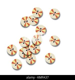 Abstract pattern with brown and gold buttons. Buttons on a white background. Stock Vector