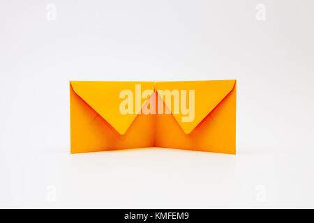 Yellow envelopes on the white table Stock Photo