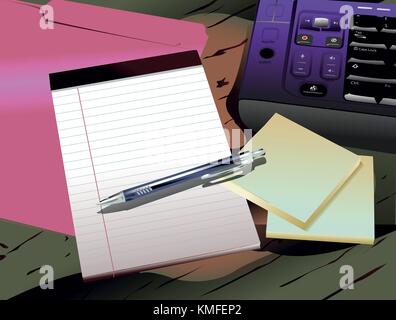 laptop with folder and paper Stock Photo