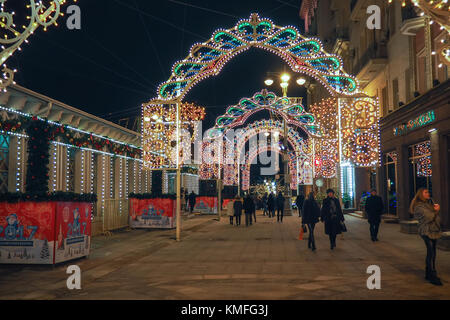MOSCOW, RUSSIA - DECEMBER 29TH 2016: New Year and Christmas Decorations and lights in the streets of Moscow.