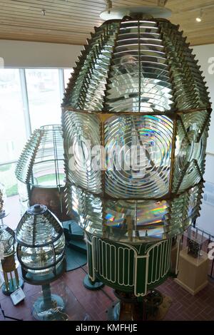 A display of lighthouse lights at the Ponce Inlet Lighthouse and Museum in Ponce Inlet, Florida, USA. Stock Photo